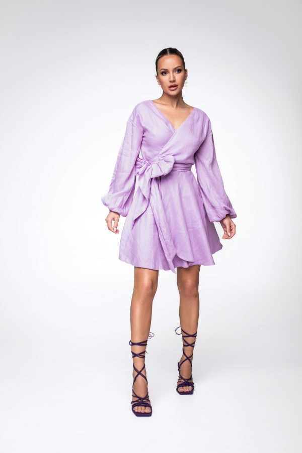 Wrap over linen dress Lille lilac