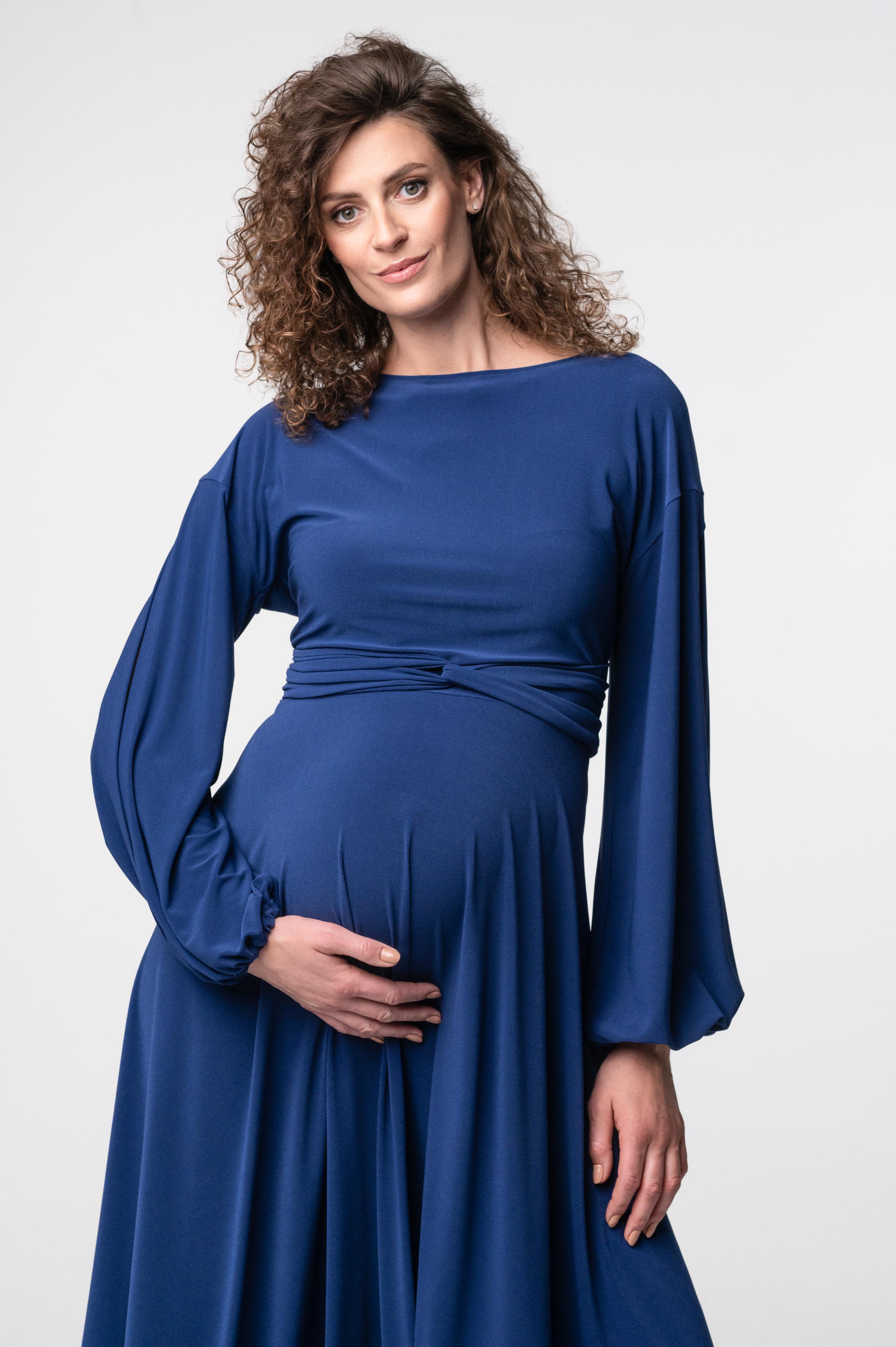 Blue stretchy wrap-over dress "Lille"