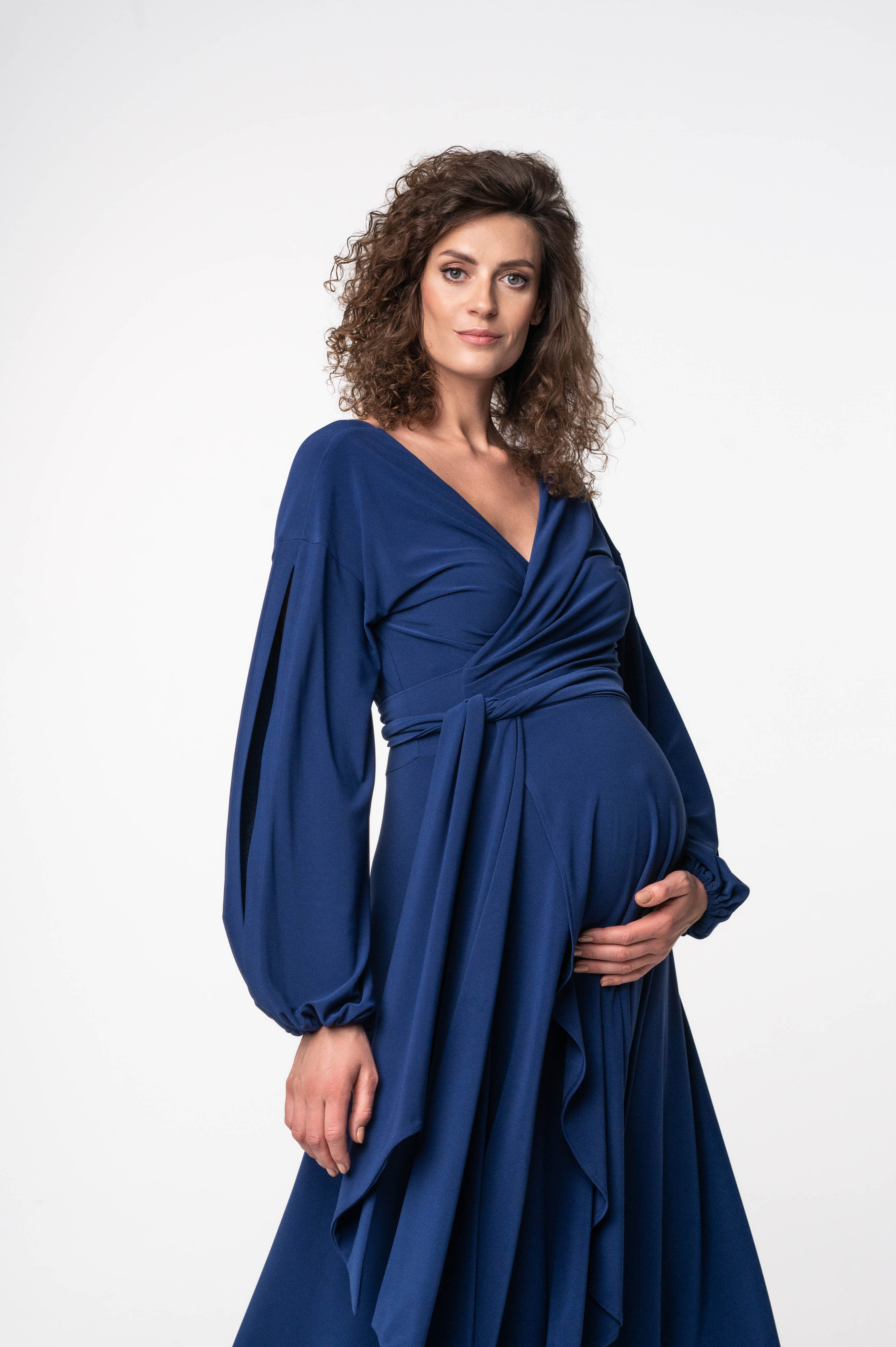 Blue stretchy wrap-over dress "Lille"