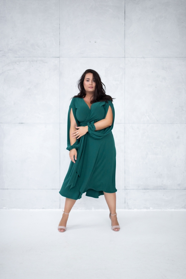 Emerald stretchy wrap-over dress "Lille"