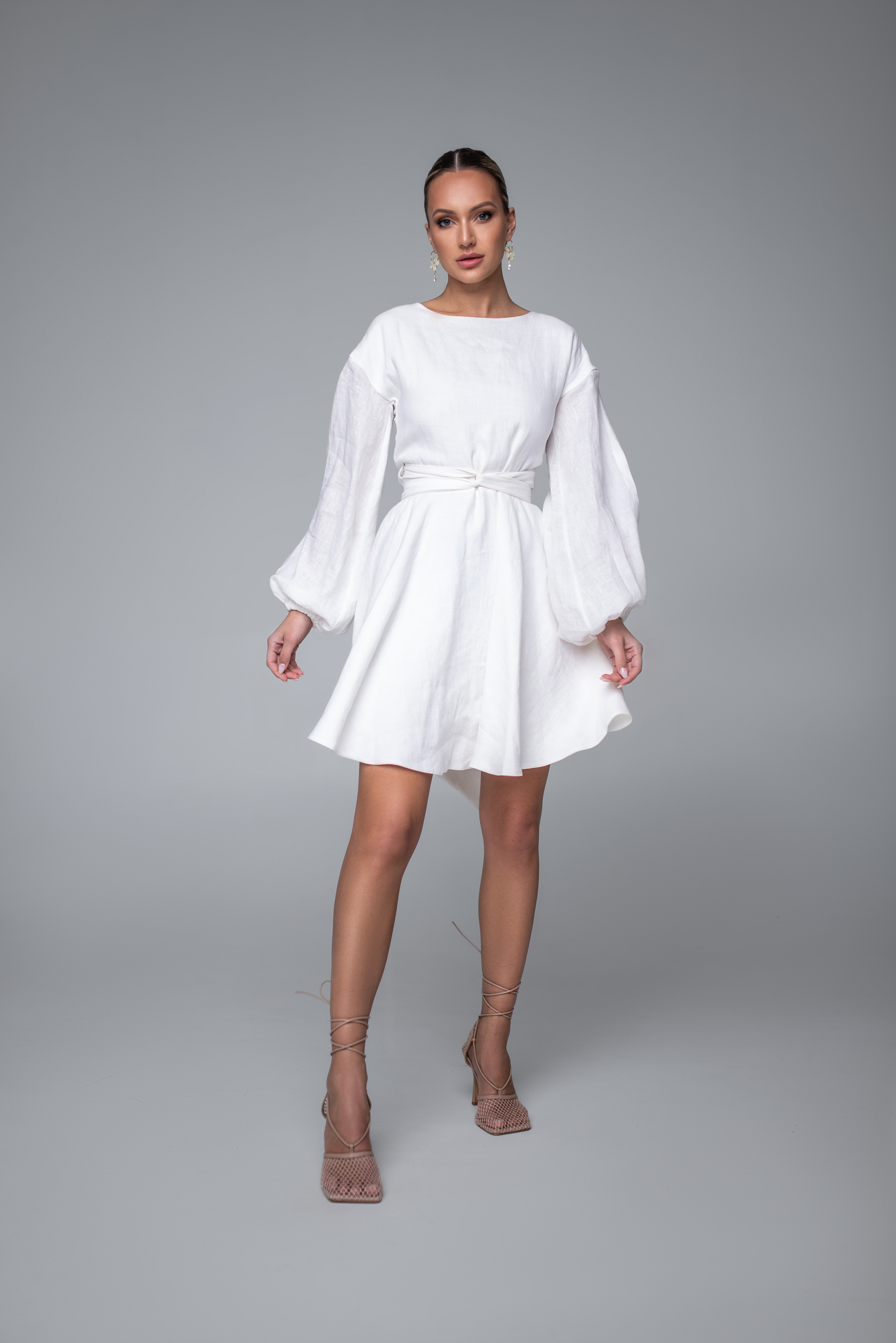 Milk White linen wrap-over dress "Lille"