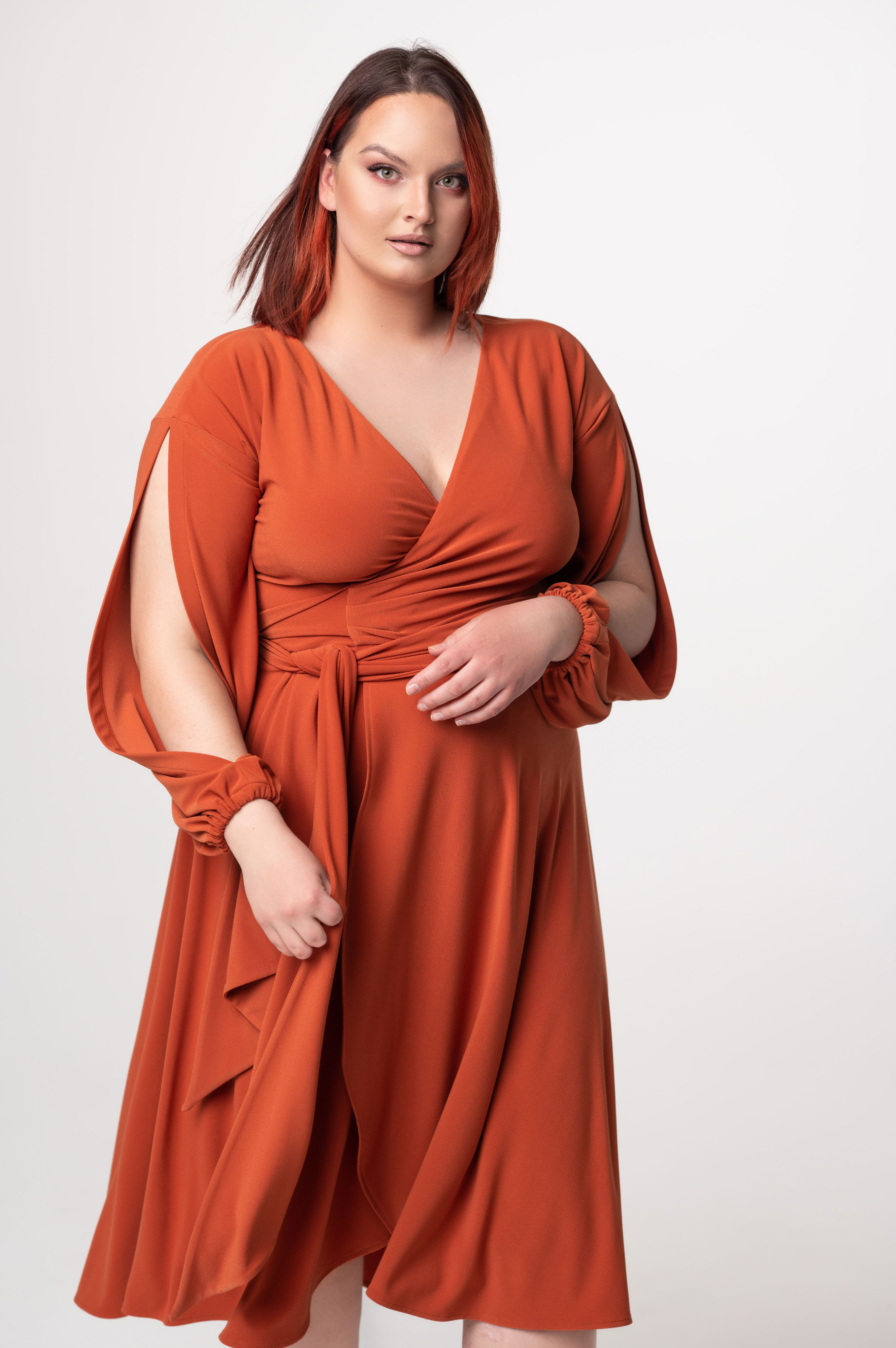 Copper stretchy wrap-over dress "Lille"
