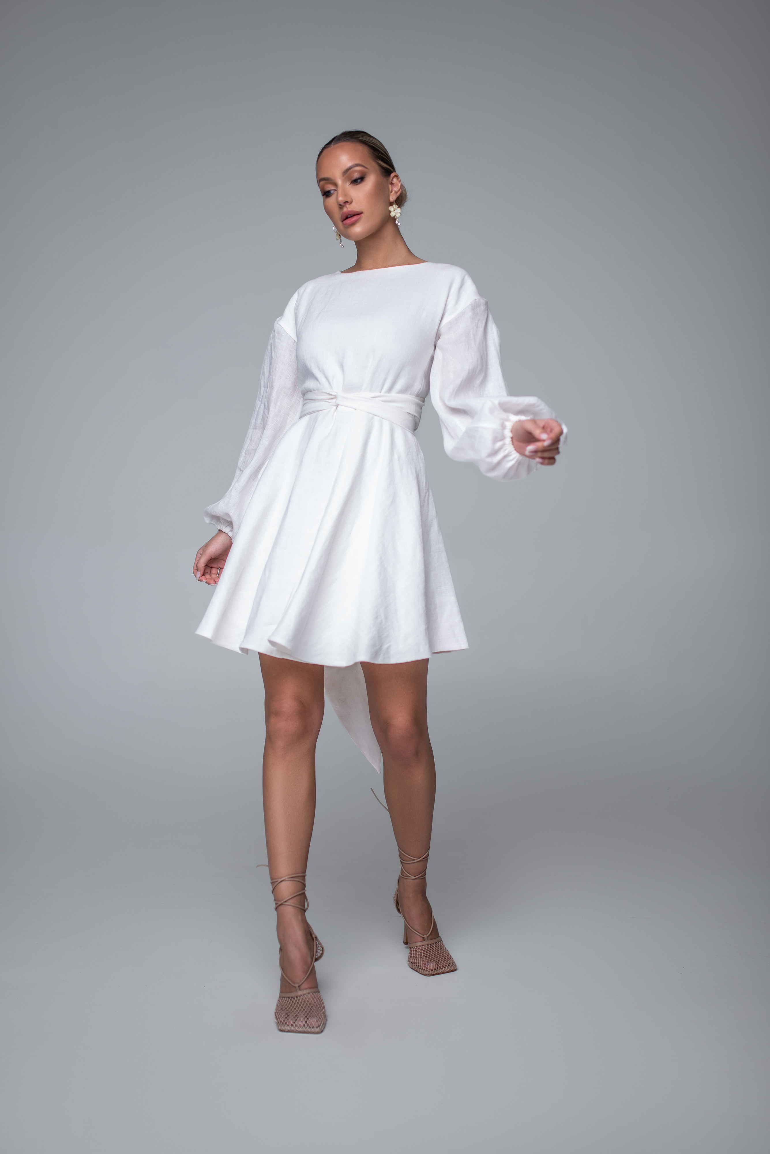 Milk White linen wrap-over dress "Lille"