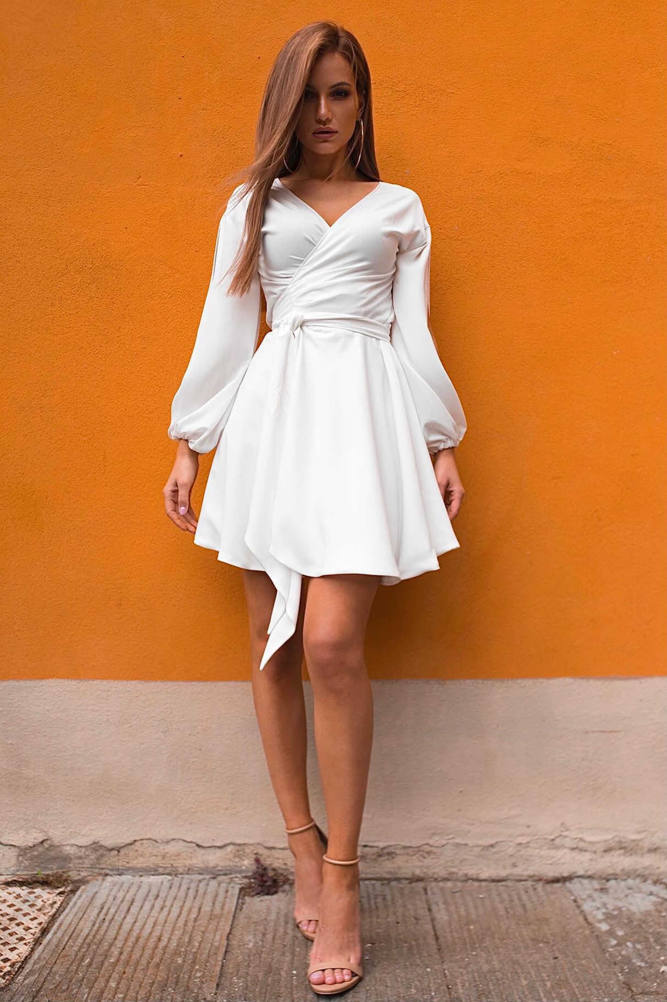 White silky wrap-over dress "Lille"