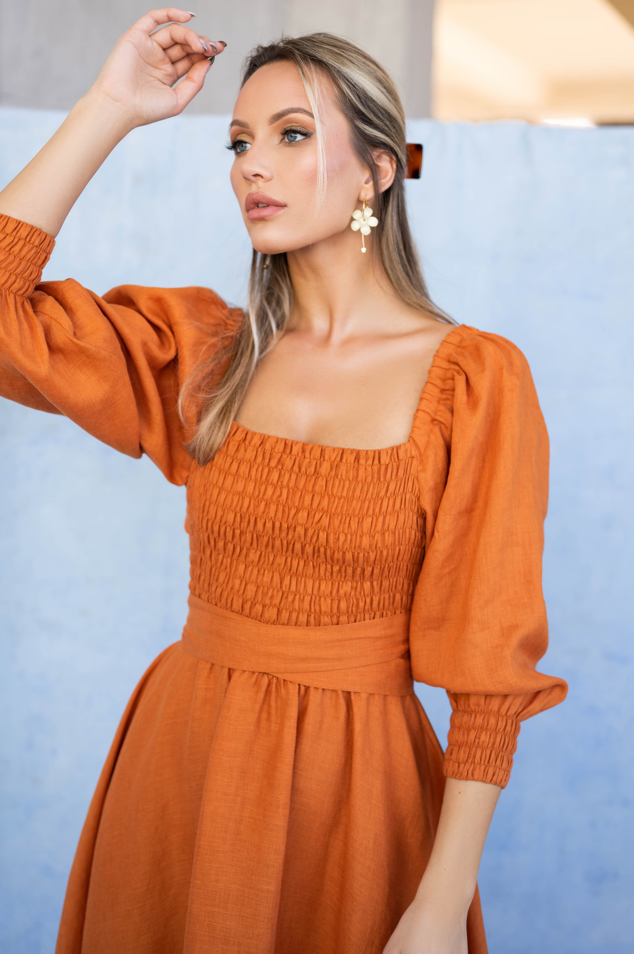 Orange linen dress "Amberlin"