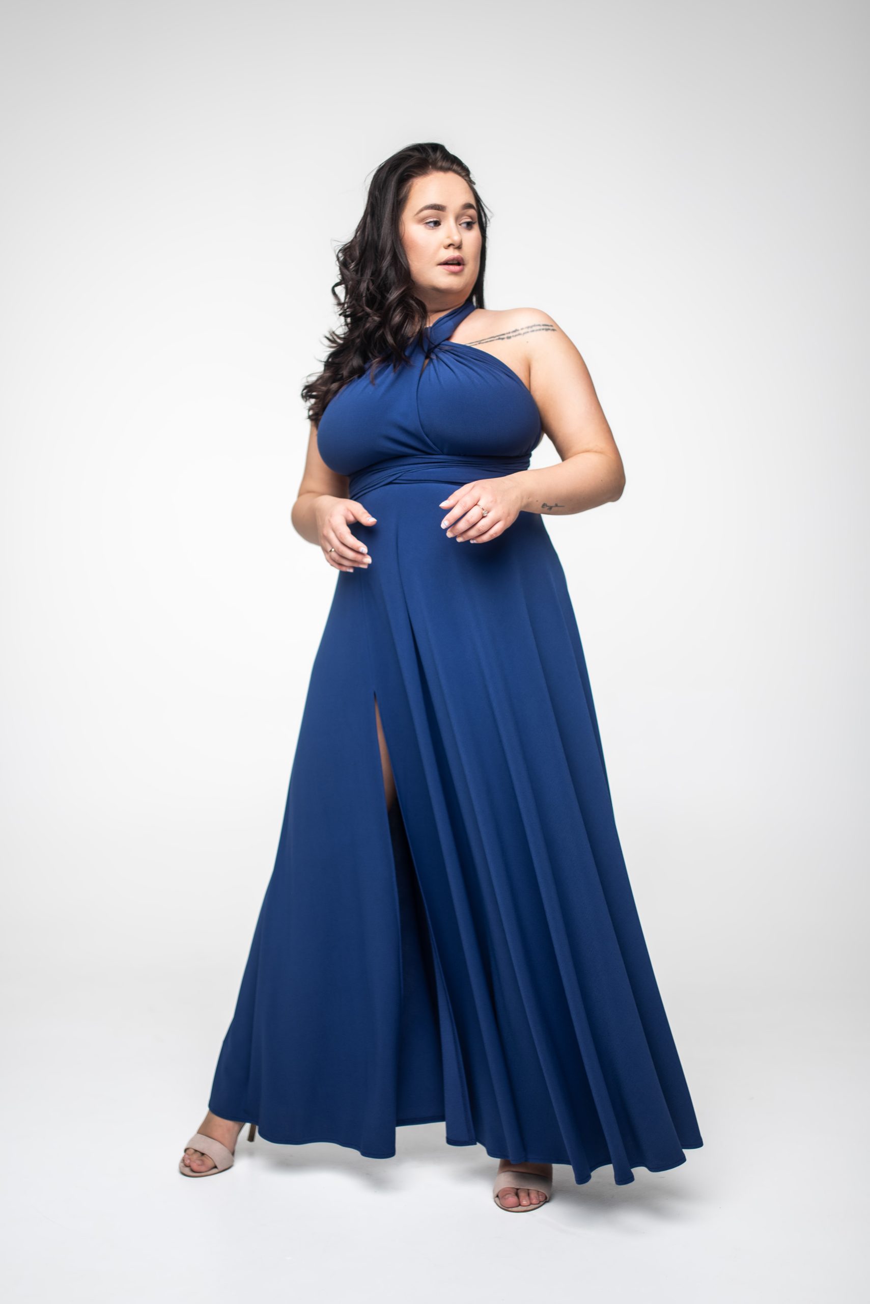 Blue stretchy long MULTI dress