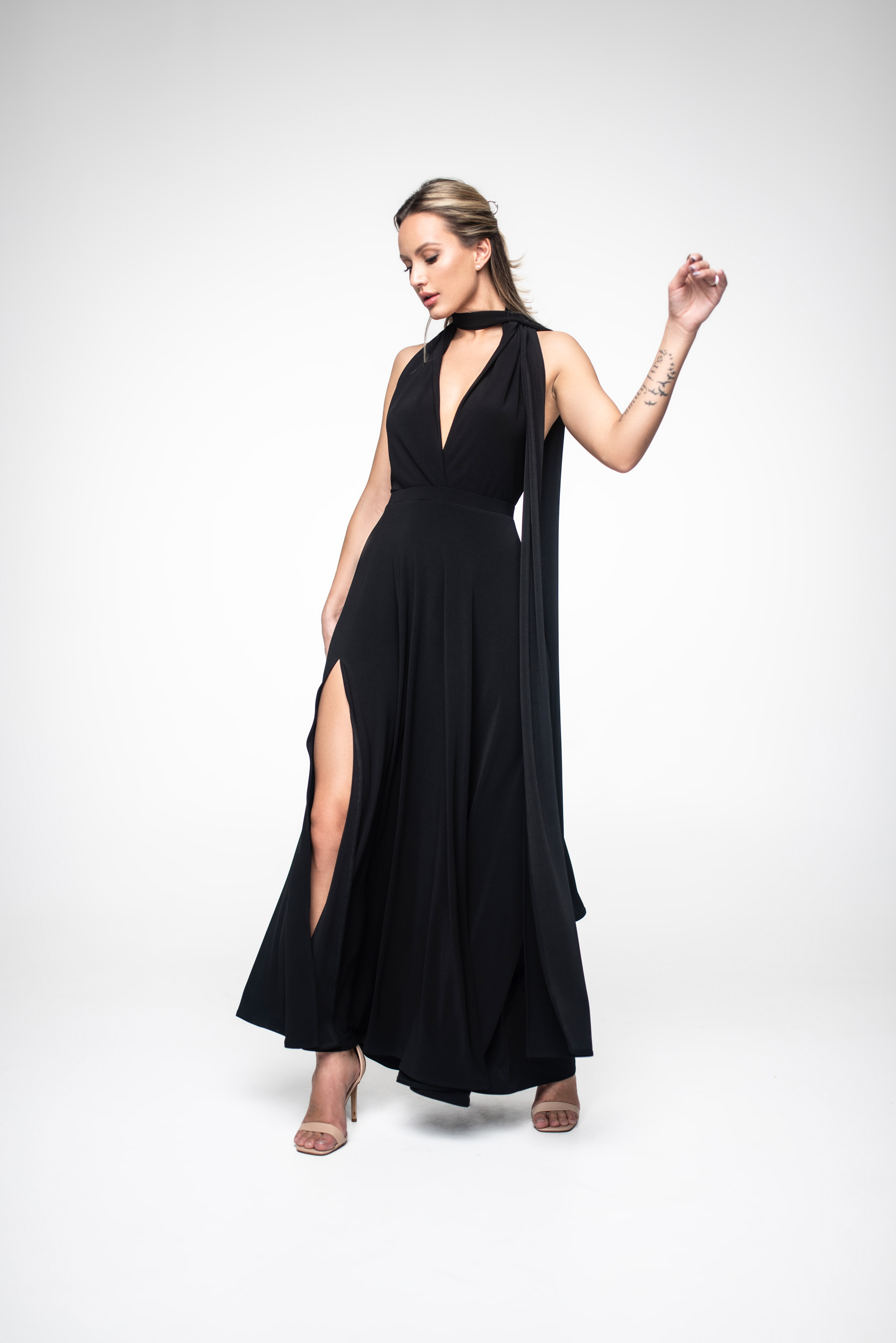Black stretchy long MULTI dress