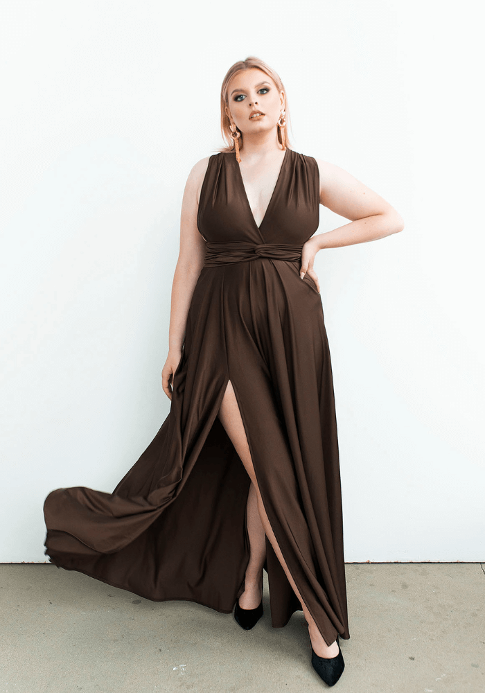 brown long convertible dress for plus size