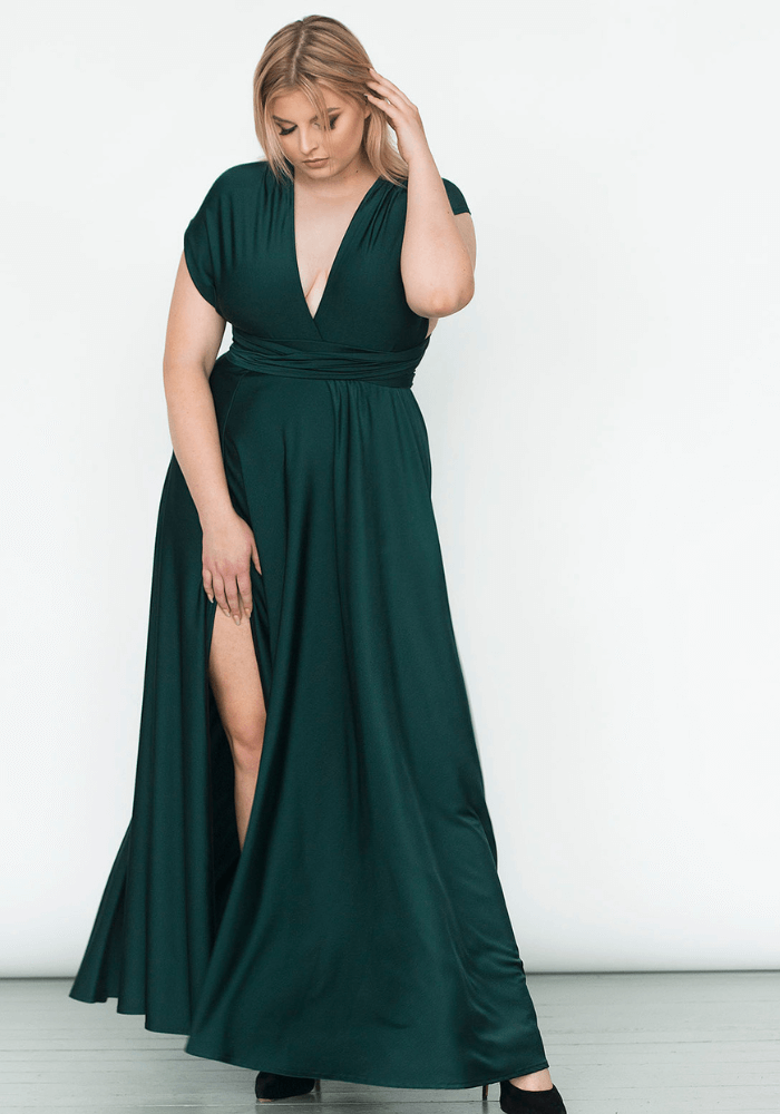 green long convertible dress for plus size
