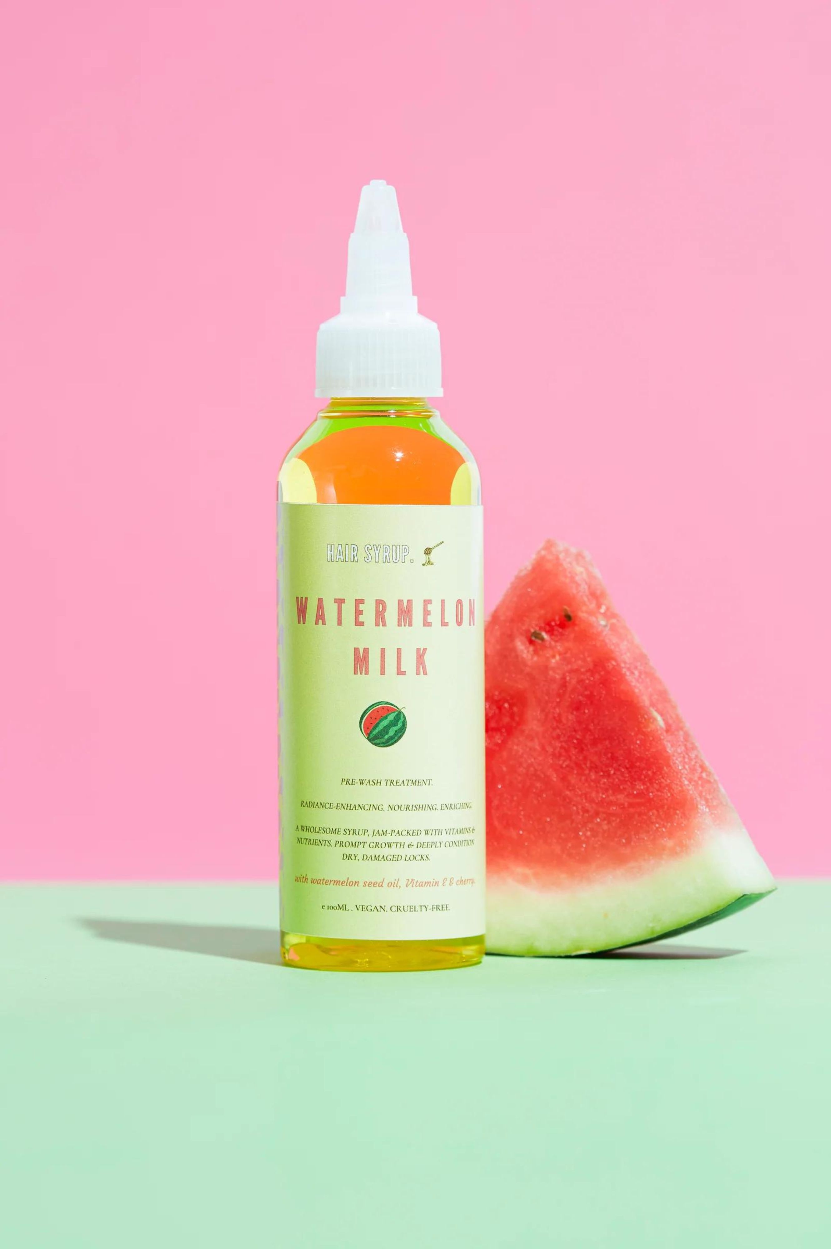 “Watermelon milk” hair syrup for bleached and shiny less hair
